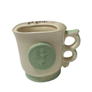 Vintage Cream/Green Handmade Mustache Cup